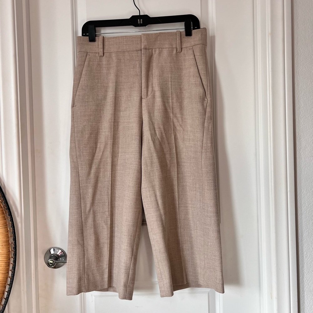 Zara Wool Blend Brown‎ Cropped Pants High Waist Straight Leg Trousers Small
